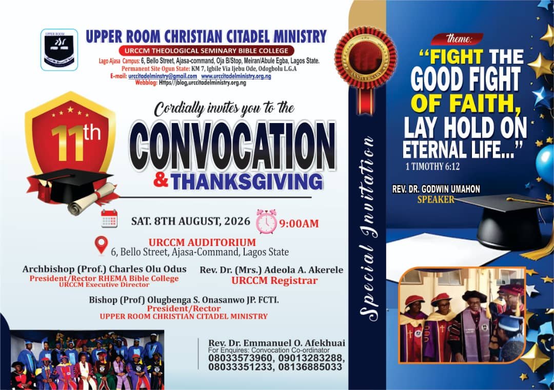 URCCM 11TH CONVOCATION, Beloved,  Join us in prayer, kind and deed as another set of co-labourers will be licensed to step further in Christ's Vineyard to save souls for the Kingdom of God, and to fulfil the Great Commission. Shalom